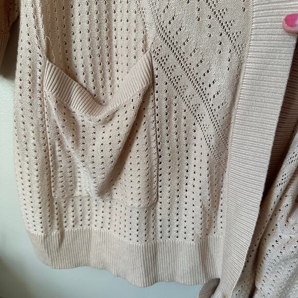 Torrid Pointelle Cardigan Sweater 5X Open Front Lightweight Knit Summer Neutral - Picture 3 of 10